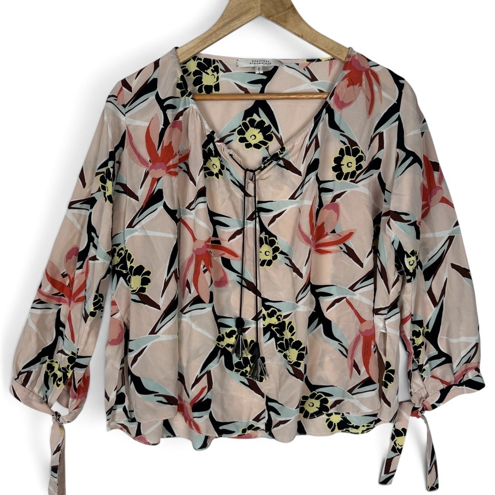 Dorothee Schumacher 100% Silk Top Size 2 Floral Boho Oversized Peasant Blouse